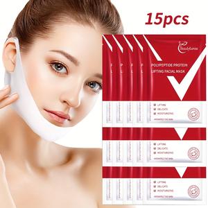 15-piece peptide protein lifting mask - V-shaped neck, firming and double chin concealing, with vitamin C,  suitable for all light skin types, easy-to-use design,   skin-friendly paper mask, skin-friendly material, skin care set