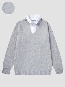 Men's 2 in 1 Patchwork Collared Sweater, Regular Fit Casual Long Sleeve Jumper for Fall & Winter, Men's Knitwear for Daily Wear