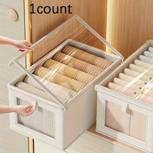 Clothes Storage Box, 1 Count Foldable Clothes Storage Organizer with Clear Lid, Clothes Storage Box for Bedroom, Wardrobe, Home Organizer, Clothes Storage Chest