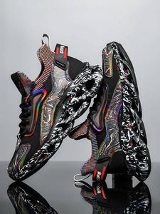 Men's Fashionable Pop Art Print Lace Up Low Top Sneakers, 2024 New Style Casual Sporty Chunky Sneakers, Trendy Mesh Breathable Comfortable Shoes for Daily Life