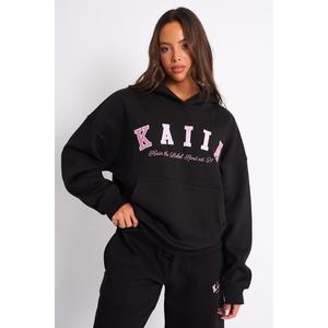 Kaiia Slogan Oversized Hoodie Black & Pink