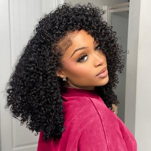 ‌Kinky Curly 13x6 Human Hair Wig Brazilian 16-28inch Bling Hair Jerry Curly HD Transparent Lace Front Glueless Wig 13x4 180 Density Pre Plucked Deep Curly Baby Hair Wig Bleached Knots Natural Hairline For Women Black Natural