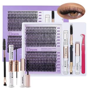 Individual False Eyelashes Kit, 1 Box Mixed Lengths D Curl Eyelashes Cluster with Eyelash Glue & Eyelash Remover & Brush & Tweezers, Eyelash Extensions Kit for Women & Girls