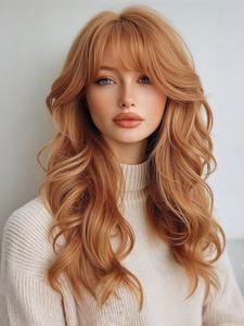 Women's Medium-Length Curly Synthetic Material Wigs with Bangs, Natural Comfortable Versatile Design, High-Quality Hairpiece for Daily Wear