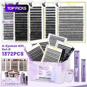 Mixed-Length False Eyelashes with Bond & Seal, Remover, Tweezers & Eyelash Curler, 1 Box Eyelash Extensions Set Individual Lash Kit Natural-Look DIY Eyelash Extensions, Fluffy Cluster Eyelash Self-Grafting Eyelash Clusters, Faux Lashes #TOP PICKS
