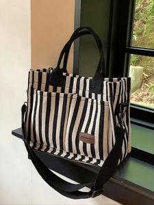 Striped Pattern Tote Bag, Summer 2024 Casual Large Capacity Shoulder Bag for Women, Versatile Casual Commuter Bag for Daily Used