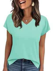 Women's Plain V Neck Tee, Basic Casual Short Sleeve T-shirt for Summer, Ladies Clothes for Daily Wear, Womenswear