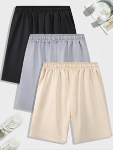 Men's 3pcs Solid Drawstring Waist Shorts, Shorts for Men, Casual Plain Elastic Waist Pocket Design Straight Leg Shorts for Summer, Fashion Men's Bottoms for Daily Wear, Menswear