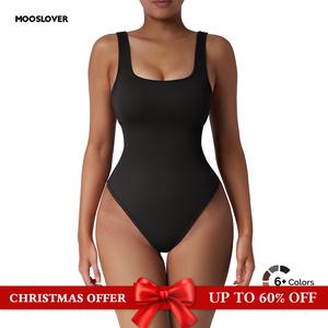 Mooslover UK Women's Bodysuits Sexy Ribbed Sleeveless Square Neck Sleeveless Tank Tops Bodysuits Soft Spandex Fit Womenswear【ChristmasOutfits】