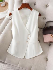 Women's Solid Button Front V Neck Vest, Elegant Fashion Casual Sleeveless Tank Top Office Wear for Work Office Business, Ladies Spring & Fall Clothes