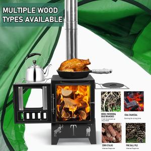 Outdoor Foldable Camping Stove, Portable Campfire Tent Heater, 5 Chimney Tubes, Hiking Fishing Hunting Stove, Outdoor Camping Burner