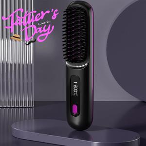 USB Wireless Charging Hair Straightener, Portable Hair Straightening Comb with Temperature Display, Multi-use Hair Styling Tool for Home & Travel