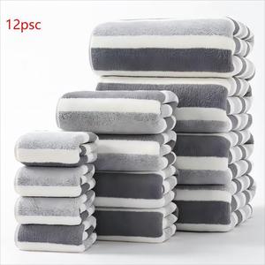 Striped Pattern Towel Set, 1 Set Including 4 Counts Bath Towel & 4 Counts Hand Towel & 4 Counts Face Towel, Quick Drying Water Absorbent Towel for Home, Hotel & Spa, Absorbent Thickened Towels
