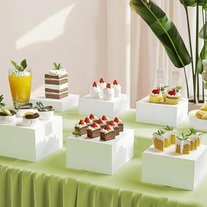Acrylic White Buffet Food Riser, 1 Count/4 Counts 5 Sides Acrylic Multi-purpose Riser with Hollow Bottom, Party Cake Stand, Cupcake Stands Suitable for Brunch, Buffet, Wedding, Party, Decor