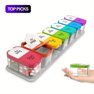 Daily Pill Storage Box, 7-day Large Capacity Morning/afternoon Pill Organizer, Multifunctional Pill Box for Home Office School Dormitory