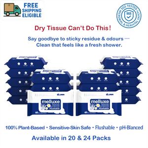 MELLUXE Toilet Wipes,24 Packs, Extra Large & Thick Moist Toilet Tissue,deep fresh wipes,toilet wipes for bum，100% Plant-Based, pH Balanced, with Aloe, Chamomile & Cucumber, Sensitive Skin Friendly, SGS-Tested & Septic Safe