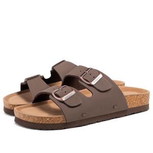 FITORY Women's Adjustable Width Double Buckle Straps Sandals, Arch Support Slide, Suede Cork Footbed Sandals, Summer Outdoor Comfortable Fashion Slides