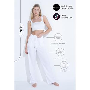 Lovall Everyday Linen Trousers - White  | Clearance |  Standard and Plus Sizes Available, Sizes 6-28, Lightweight Linen Blend Fabric, High Waisted, Wide Leg Fit with Pockets