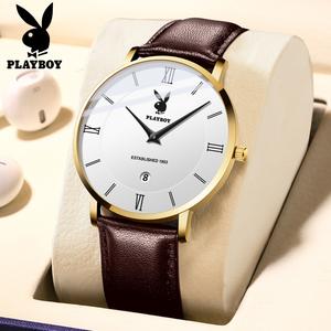 PLAYBOY Mens Quartz Watch 30m Water Resistant High hardness Glass Stylish Design 40mm Dial Ultra thin Minimalist Leather Strap Model NO 2601