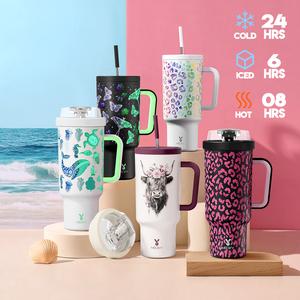 【Free Cup Lid With Purchase】Meoky 40oz Food Grade Stainless Steel Thermos Cup with Stainless Steel Straw and Leak-proof Lid, Keeps Drinks Hot for 8 Hours, Cold for 24 Hours, Leak-proof and Silent, Suitable for Car Cup Holders, Birthday Gift, Travel Use