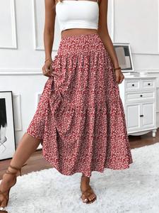 Women's Ditsy Floral Print Elastic Waist Skirt, Fashion Casual Long Skirt for Daily Holiday Vacation Wear, Ladies Bottoms for Summer, Boho Skirt