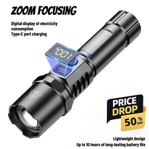 High-power flashlight Type-c Camping lamp portable charging outdoor remote light retractable focusing display white light power– TikTokShopBlackFriday