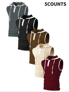 Men's Solid Color Hooded Sleeveless Tee, Regular Fit Casual Fashion Plain Hooded Tank Top for Summer, Men's Clothes for Daily Wear, Sweatshirts