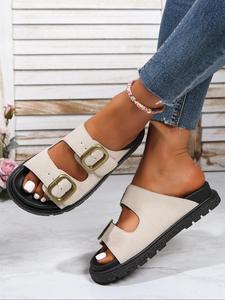 Women's Fashionable Solid Color Buckle Decorated Sandals,  Sandals Slippers, Casual Comfortable Platform Sandals for Summer, Lightweight Breathable Shoes for Daily Wear, Girl