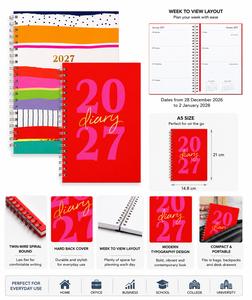 2027  Wiro Spiral Hardback A5 Week To View Diary Planner Organizer Gold Foil Tal image 3