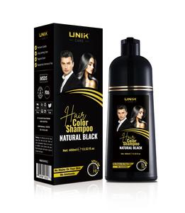 UNIK Hair Color Shampoo Natural Black 400ml with Herbal Ingredients No Ammonia Conditioner for Dark Brown Haircare Triple Action Nourishing Shine