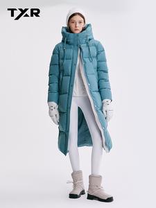 TXR Women's Solid-Color Zipper Button High-Necked Down Jacket with Hood Tie Details & Cuff Design Windproof Waterproof Warm Winter Long-Sleeved Coats