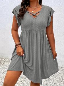 【Plus Size】 Solid Color Hollow Out Dress, Casual Dress for Summer, Women's Plus Clothing for Daily Wear