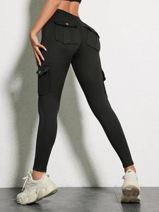 Women's Solid High Waist Pocket Leggings, Scrunch Leggings, Lady Summer Clothes, Casual Galentines Night Comfy Breathable Skinny Pants for Yoga Gym Workout Running, Comfort Basic Minimalist Womenswear for Lady, Women's Bottoms for Summer Spring Fall