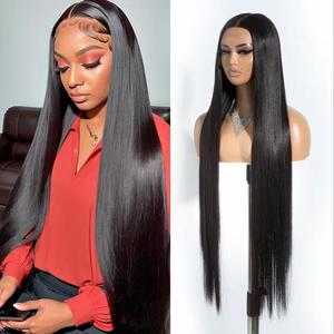 38" Super Silky Long Straight Wigs T Lace Front Wigs Pre-Plucked 6" Deeper Middle Part Wig Black Synthetic Wig