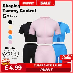 [Ships From UK] £5 Go.G.G Sporty 2 Piece Set Sexy Double Zip Crop Top Biker Short Gym Set Shaping Fitness Comfort Colourful Yoga Workout Wear Sports Outfit Summer Womenswear Ribbed Material