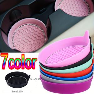 2 Counts Non-Slip Water Cup Pads, Car Coasters with Rhinestone Bling Decoration, Anti-Skid 8 cm Rubber Cup Mat, Car Interior Accessory