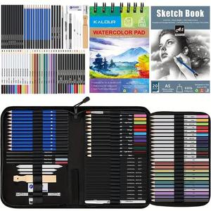 Drawing Sketching Kit Set with Sketchbook, 74pcs/set Watercolor Paper & Drawing Tool & Pencil Set, Art Supplies for Students School Dormitory Home