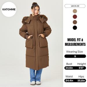 Katch Me Look Women's Leisure Fluffy Hooded Flap Pocket Zipper & Button Thick Coat, Cozy Outerwear Jacket for Winter, Versatile Solid Color Outfits