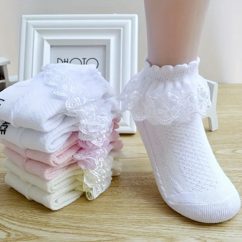 5 Pairs of Girls Socks Lace Ruffle Breathable And Comfortable Dance Princess Socks