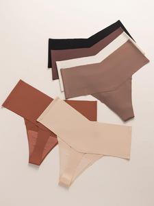 Women's Solid High Waist Thong, Soft Comfy Breathable Seamless Panty for Daily Wear, Underwear for All Seasons, High Waisted Seamless