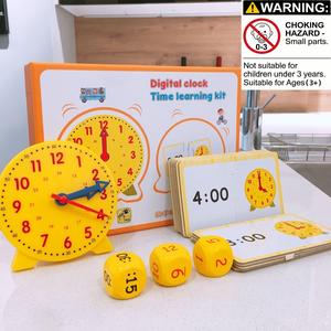 Wooden Clock Set with 3 Time Dice and 12 Cards, Time Learning Toy for Kids, Ideal Christmas and Halloween Gifts