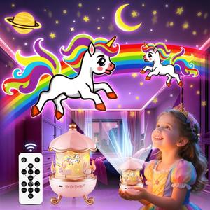 Onefire Kids Night Light for Kids with 15 Films & 15 WhiteNoises Remote kids cartoon projector lamp princess roomdecor unicorn night light toddler night light egg light fornursery Baby sound machine dinosaur toys ChristmasGifts for Kids Ages 1-10