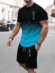 Men's Printed Short Sleeve T-Shirt & Shorts Set, Casual Sporty, Breathable Summer 3D Print, Father's Day Gift