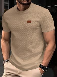 Men's Casual Textured Fabric Short Sleeve T-Shirt, Ribbed Round Neck Top, Summer Solid Color Fashion Men's Clothing