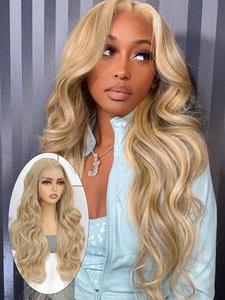 Lehanhair 24 Inch Long Body Wave Wig for Women, Gorgeous Fluffy No-Bangs Synthetic Heat Resistant 13x6 Lace Front Wig for Daily Use and Parties