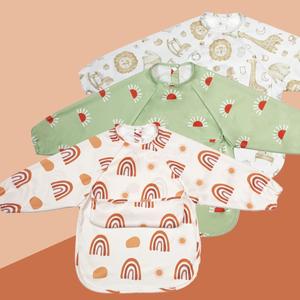 Long Sleeve Bib with Food Collector, 1 Count Waterproof Bib with Pocket, Easy Cleaning Bib for Baby Boys & Girls, Baby Essentials