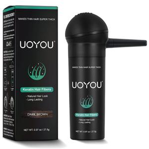 UOYOU DARK BROWN Hair Fibres for Thinning Hair 27.5g Bottle with Applicator | Natural Keratin Hair Fibers Concealer for Hair Loss's for Men and Women | Haircare