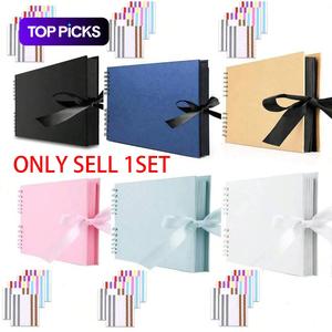 1 scrapbook album, 12 * 8 inches/80 pages (40 sheets), multi-color inner kraft paper pages with 5 colored corner stickers, DIY scrapbook, wedding guest message book, anniversary, Valentine's Day gift, meaningful handmade album, suitable for weddings, holi
