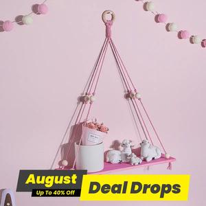 Hand-woven Wooden Shelf, Furniture for Bedroom, Boho-Style Living Room Furniture Home Decor, Wall Decoration for Living Room, Bedroom, Study Room, Hanging Shelf, Wall Organizer Shelf, Pink Floating Shelf