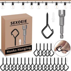 35 Safety Screw Eye Hooks for Hanging Heavy Objects, Metal Ceiling Hooks for Plants Cups Wind Chimes Bird Feeder Outdoor String Lights, 2.36 Inch